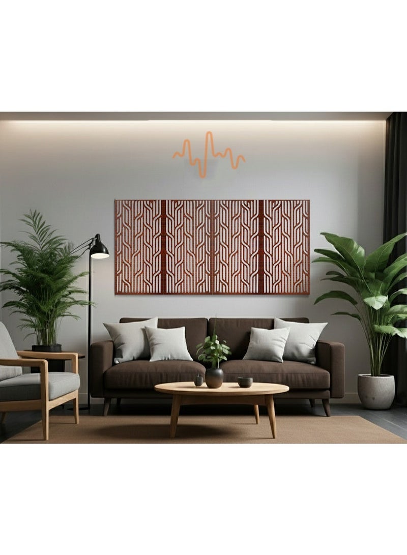 أكويستك موشان لوحات جدارية خشبية من خشب MDF من ACOUSTIC MOTION®، تصميم Decor مع شريط لاصق مزدوج الوجه، لون بني محمرعصري، مناسبة للمنزل، غرفة المعيشة، غرفة النوم، المكتب والفندق، 25×50×0.5 سم، طقم من 4 قطع - Image 1